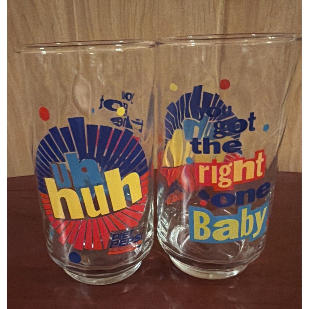 Vintage Diet Pepsi "You Got The Right One Baby" Drinking Glasses Set Of 2. EUC!!